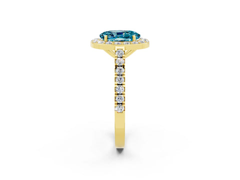 Yellow gold Oval Cut Halo Diamond Ring with Pavé Band and Three-Prong Setting_2