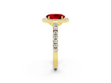Yellow gold Oval Cut Halo Diamond Ring with Pavé Band and Three-Prong Setting_2