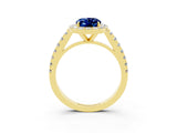 Yellow gold Oval Cut Halo Diamond Ring with Pavé Band and Three-Prong Setting_3