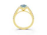 Yellow gold Oval Cut Halo Diamond Ring with Pavé Band and Three-Prong Setting_3