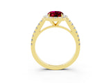Yellow gold Oval Cut Halo Diamond Ring with Pavé Band and Three-Prong Setting_3