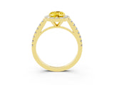 Yellow gold Oval Cut Halo Diamond Ring with Pavé Band and Three-Prong Setting_3