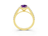 Yellow gold Oval Cut Halo Diamond Ring with Pavé Band and Three-Prong Setting_3