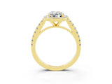 Yellow gold Oval Cut Halo Diamond Ring with Pavé Band and Three-Prong Setting_3
