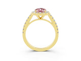 Yellow gold Oval Cut Halo Diamond Ring with Pavé Band and Three-Prong Setting_3