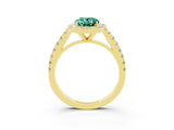 Yellow gold Oval Cut Halo Diamond Ring with Pavé Band and Three-Prong Setting_3