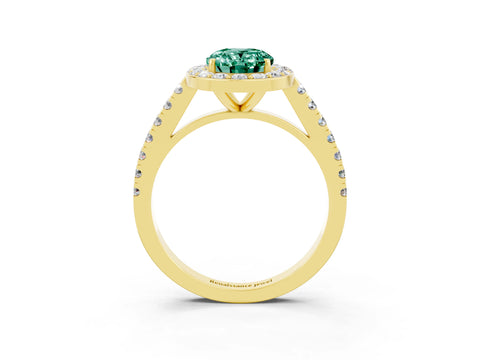 Yellow gold Oval Cut Halo Diamond Ring with Pavé Band and Three-Prong Setting_3