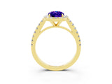 Yellow gold Oval Cut Halo Diamond Ring with Pavé Band and Three-Prong Setting_3