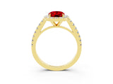 Yellow gold Oval Cut Halo Diamond Ring with Pavé Band and Three-Prong Setting_3