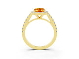 Yellow gold Oval Cut Halo Diamond Ring with Pavé Band and Three-Prong Setting_3