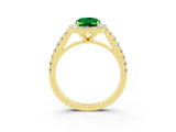 Yellow gold Oval Cut Halo Diamond Ring with Pavé Band and Three-Prong Setting_3