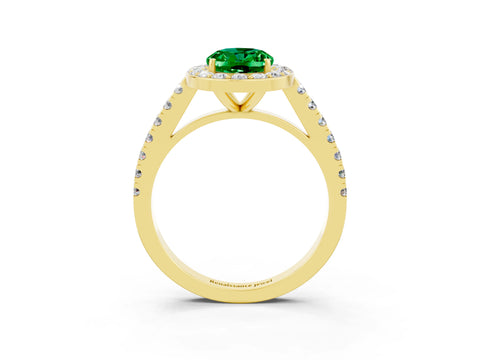 Yellow gold Oval Cut Halo Diamond Ring with Pavé Band and Three-Prong Setting_3