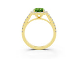 Yellow gold Oval Cut Halo Diamond Ring with Pavé Band and Three-Prong Setting_3