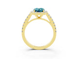 Yellow gold Oval Cut Halo Diamond Ring with Pavé Band and Three-Prong Setting_3