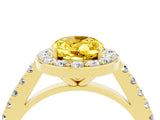Yellow gold Oval Cut Halo Diamond Ring with Pavé Band and Three-Prong Setting_4