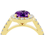 Yellow gold Oval Cut Halo Diamond Ring with Pavé Band and Three-Prong Setting_4