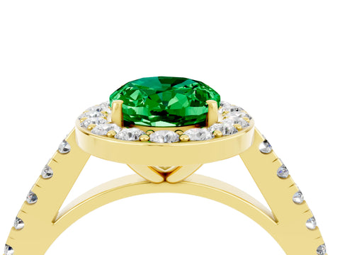 Yellow gold Oval Cut Halo Diamond Ring with Pavé Band and Three-Prong Setting_4
