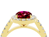 Yellow gold Oval Cut Halo Diamond Ring with Pavé Band and Three-Prong Setting_4