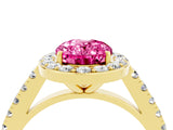 Yellow gold Oval Cut Halo Diamond Ring with Pavé Band and Three-Prong Setting_4
