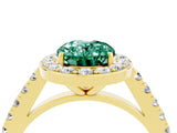 Yellow gold Oval Cut Halo Diamond Ring with Pavé Band and Three-Prong Setting_4