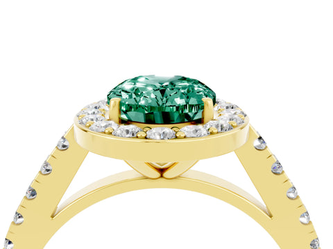 Yellow gold Oval Cut Halo Diamond Ring with Pavé Band and Three-Prong Setting_4