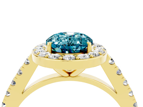 Yellow gold Oval Cut Halo Diamond Ring with Pavé Band and Three-Prong Setting_4
