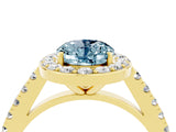 Yellow gold Oval Cut Halo Diamond Ring with Pavé Band and Three-Prong Setting_4
