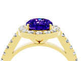 Yellow gold Oval Cut Halo Diamond Ring with Pavé Band and Three-Prong Setting_4