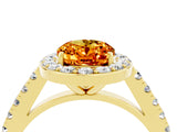 Yellow gold Oval Cut Halo Diamond Ring with Pavé Band and Three-Prong Setting_4