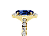 Yellow gold Oval Cut Halo Diamond Ring with Pavé Band and Three-Prong Setting_5