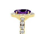 Yellow gold Oval Cut Halo Diamond Ring with Pavé Band and Three-Prong Setting_5