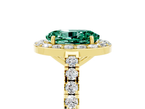 Yellow gold Oval Cut Halo Diamond Ring with Pavé Band and Three-Prong Setting_5