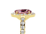 Yellow gold Oval Cut Halo Diamond Ring with Pavé Band and Three-Prong Setting_5