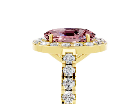 Yellow gold Oval Cut Halo Diamond Ring with Pavé Band and Three-Prong Setting_5