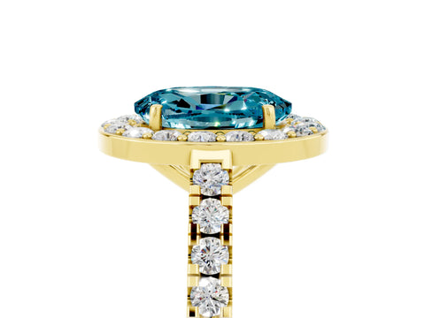 Yellow gold Oval Cut Halo Diamond Ring with Pavé Band and Three-Prong Setting_5