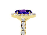 Yellow gold Oval Cut Halo Diamond Ring with Pavé Band and Three-Prong Setting_5