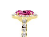 Yellow gold Oval Cut Halo Diamond Ring with Pavé Band and Three-Prong Setting_5
