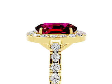 Yellow gold Oval Cut Halo Diamond Ring with Pavé Band and Three-Prong Setting_5