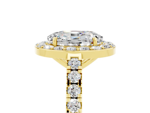 Yellow gold Oval Cut Halo Diamond Ring with Pavé Band and Three-Prong Setting_5
