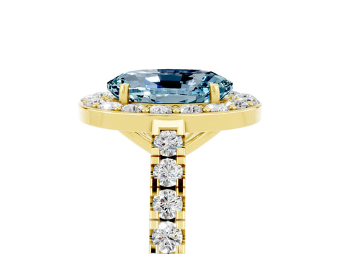 Yellow gold Oval Cut Halo Diamond Ring with Pavé Band and Three-Prong Setting_5