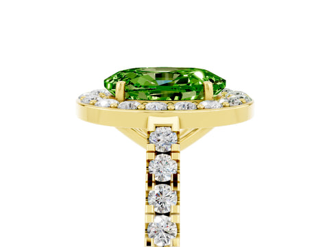 Yellow gold Oval Cut Halo Diamond Ring with Pavé Band and Three-Prong Setting_5