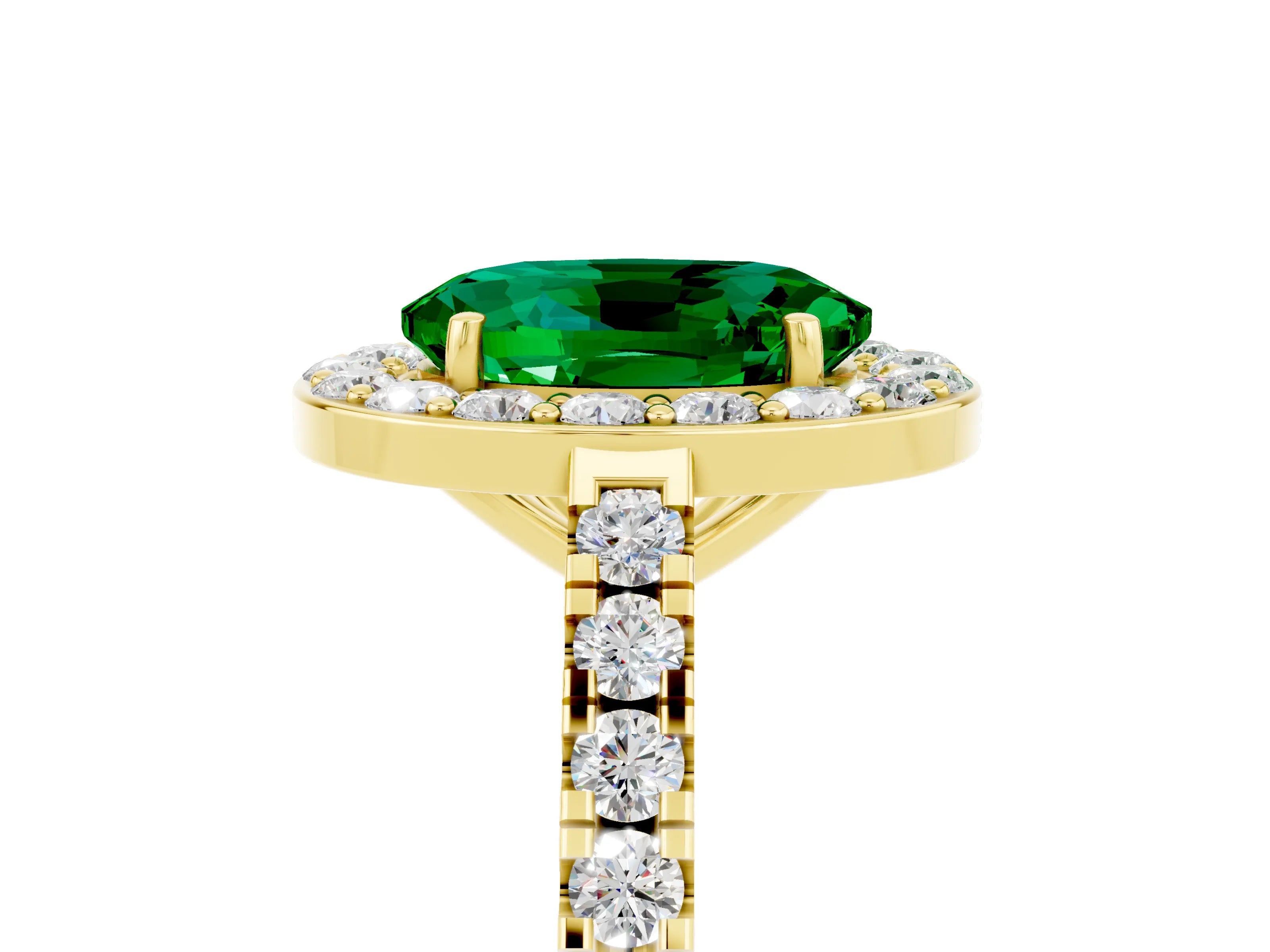 Yellow gold Oval Cut Halo Diamond Ring with Pavé Band and Three-Prong Setting_5