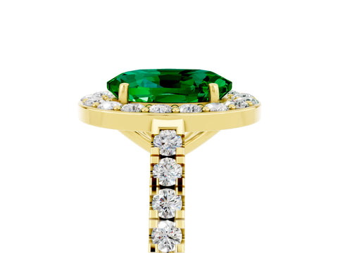 Yellow gold Oval Cut Halo Diamond Ring with Pavé Band and Three-Prong Setting_5