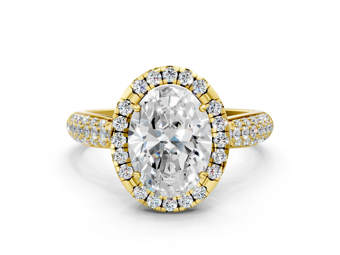 Yellow gold Oval Cut Halo Diamond Ring with Pavé Band_22