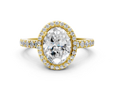 Yellow gold Oval Cut Halo Diamond Ring with Pave Band and Four-Prong Setting_41