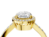 Yellow gold Oval Cut Halo Diamond Ring with Pave Band and Four-Prong Setting_45