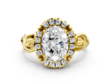 Yellow gold Oval Cut Halo Diamond Ring with Scrollwork Band and Four-Prong Setting_57