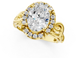 Yellow gold Oval Cut Halo Diamond Ring with Scrollwork Band and Four-Prong Setting_58