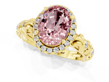 Yellow gold Oval Cut Halo Diamond Solitaire with Filigree Band and Four-Prong Setting_1
