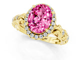 Yellow gold Oval Cut Halo Diamond Solitaire with Filigree Band and Four-Prong Setting_1